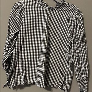 Zara Black & White Gingham Puff Sleeve Blouse